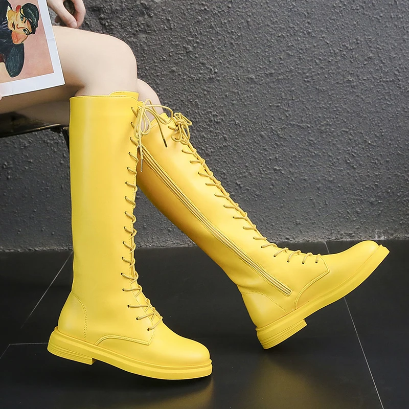

Rimocy Yellow Long Boots Women Knee High PU Leather Boots Fashion Candy Color Shoes Woman Zipper Green Black Orange Botas Mujer
