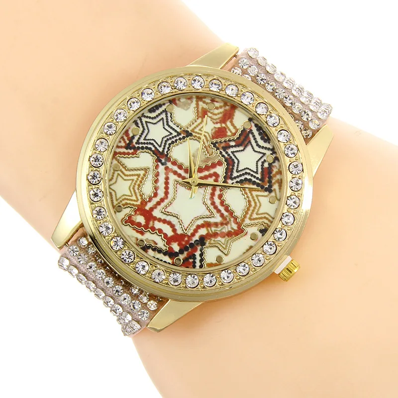 

Fashion Man-made Diamond Bracelet Watch Wechat Business Hot Selling Women's Five-pointed Star Pattern Bracelet Watch