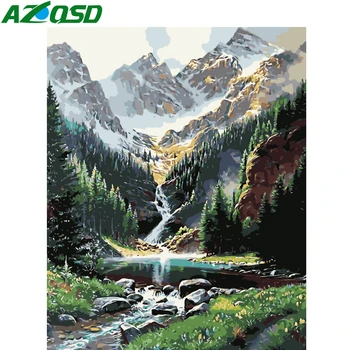 

AZQSD Picture Oil Painting By Numbers Waterfall Acrylic Draw By Number On Canvas Scenery HandPainted Home Decoration Gift