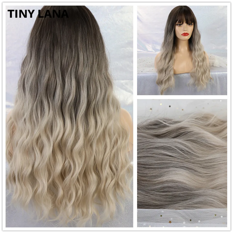 

TINY LANA Long Kinky Hair Wig Heat Resistant Synthetic Wigs for Women African American Natural Fake Hair With Middle Hair Part
