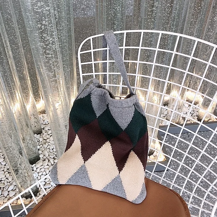 

New Style Bag Korean-style INS Super Fire WOMEN'S Bag 2019 Street Versatile Students Plaid Knit Shoulder Diagonal Bag