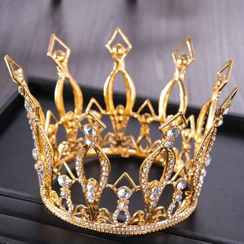 

Trendy Gold Round Crystal Crown Wedding Tiara Crown Bride Hair Accessories Crown Party Headdress Wedding Hair Accessories Tiara
