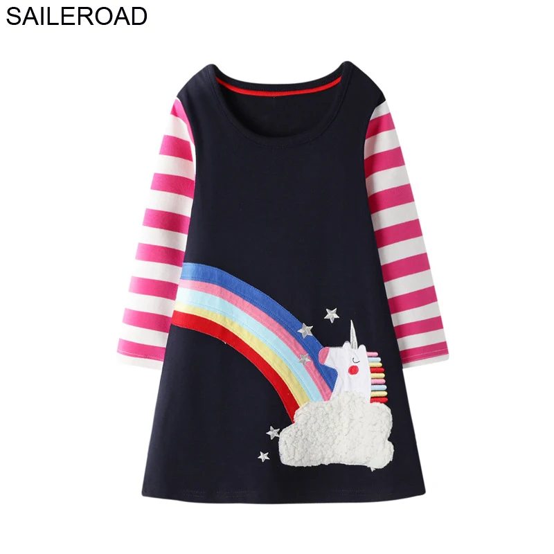 

SAILEROAD Unicorn Party Girl Dress Christmas Snowman Dresses for Girls 7 years Embroidery Cotton Long Sleeve Baby Girls Dress