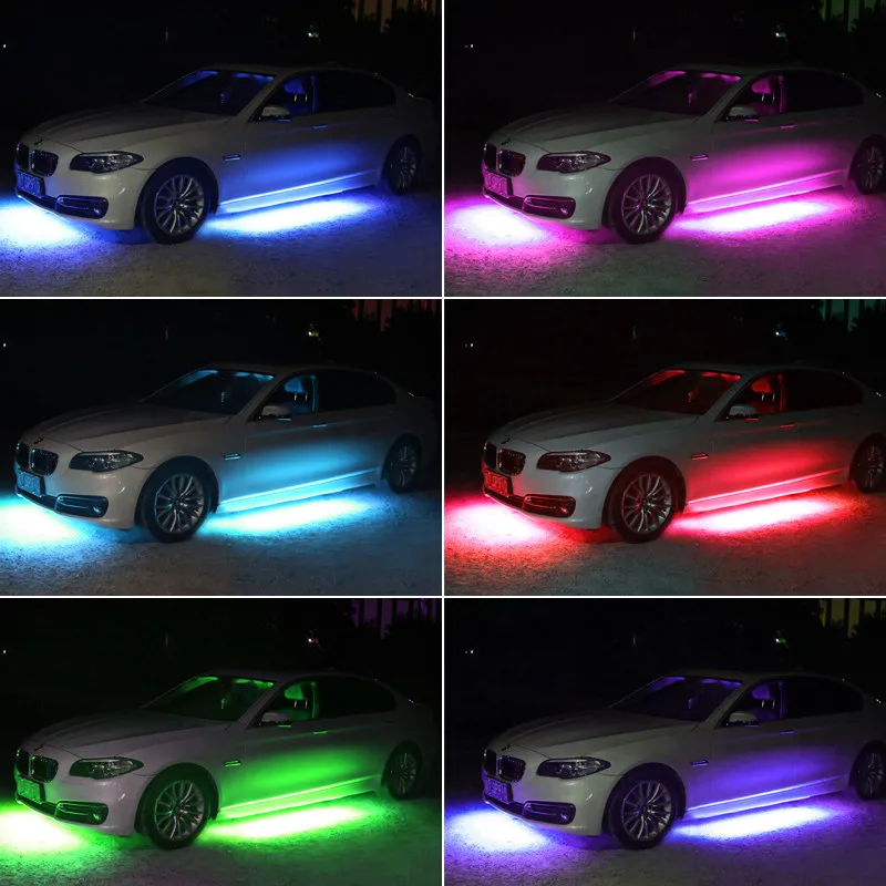 changeable 1set 90*120cm Car Atmosphere Lamp RGB 7 Color Car Under Dash Lights Wireless Remote/Voice Control Auto Inside Car Strip Light - Испускаемый цвет: changeable