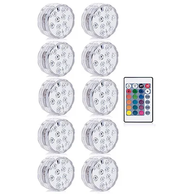 10 lamp 1 controller Подводные светодиодные лампы, подводный водонепроницаемый батарейный пульт дистанционного управления беспроводной многоцветный 10 светодиодный RGB Ванна, бассейн - Испускаемый цвет: 10 lamp 1 controller
