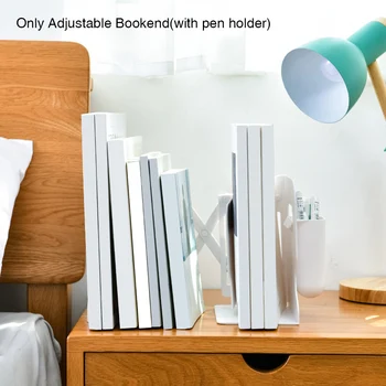 

Library Book Stand Adjustable Bookend Solid Multi Compartments Desktop Organizer Bookshelf Home Office With Pen Holder Support