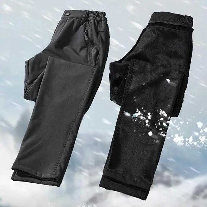 Mens Warm Windproof Outdoor Ski Mountaineering Thicken Pants Pocket Casual, Sport Solid Middle Waist Zipper