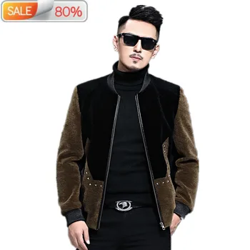 

Natural Sheep Shearling Coat Winter Lamb Fur Baseball Autumn Clothes Men Jacket LJ1AF024 ND773
