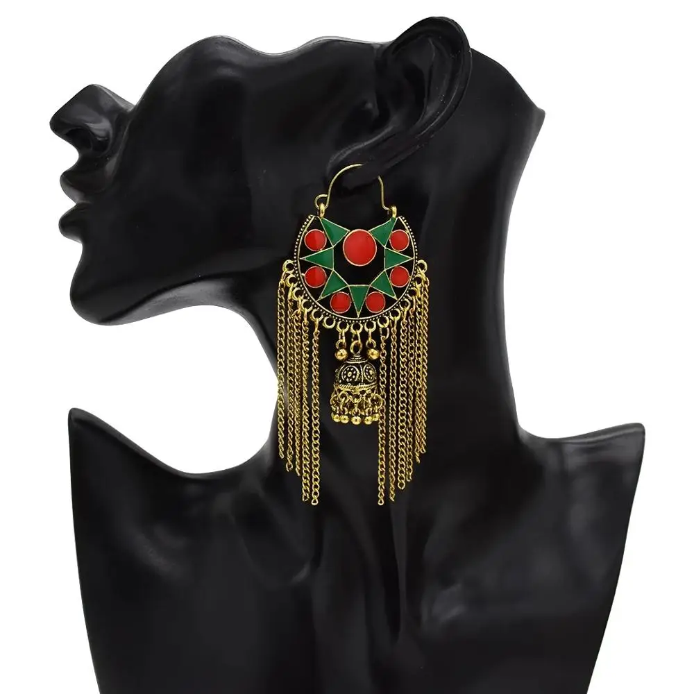 

Big Indian Jhumka Earrings Long Tassel Carved Flower Wedding Bridal Drop Dangle Earring Egypt Afghan Tribal Party Jewelry Gift