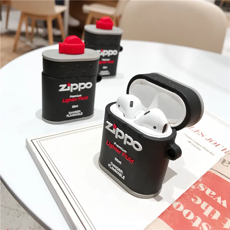 3D Мода Смешные ZIPPO масляные бутылки корпусы гарнитурные для Apple Airpods 1/2 Милые силиконовые защитные наушники чехол Аксессуары