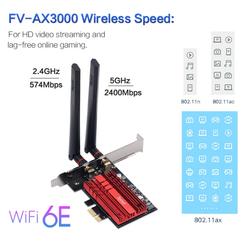 Fenvi Wi-Fi 6E Intel AX210 3000Mbps PCIe Wireless Network Wi-Fi Wlan Adapter 2.4G/5G/6Ghz 802.11AX Bluetooth 5.2 Card Windows 10 best usb wifi adapter