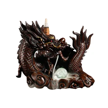 

1pc Chinese Dragon Backflow Censer Backflow Aromatherapy Incense Censer Holder for Home Office (LED Light)