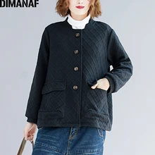 DIMANAF новая осенне-зимняя верхняя одежда женская черная куртка больших размеров с круглым вырезом Женская одежда свободная негабаритная хлопковая утепленная одежда