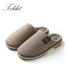 

2019 TZLDN Winter Men Slippers Cotton Warm Causal Home Slippers Non-slip Soft Thick Bottom Couple Slipper Male Flat Shoes