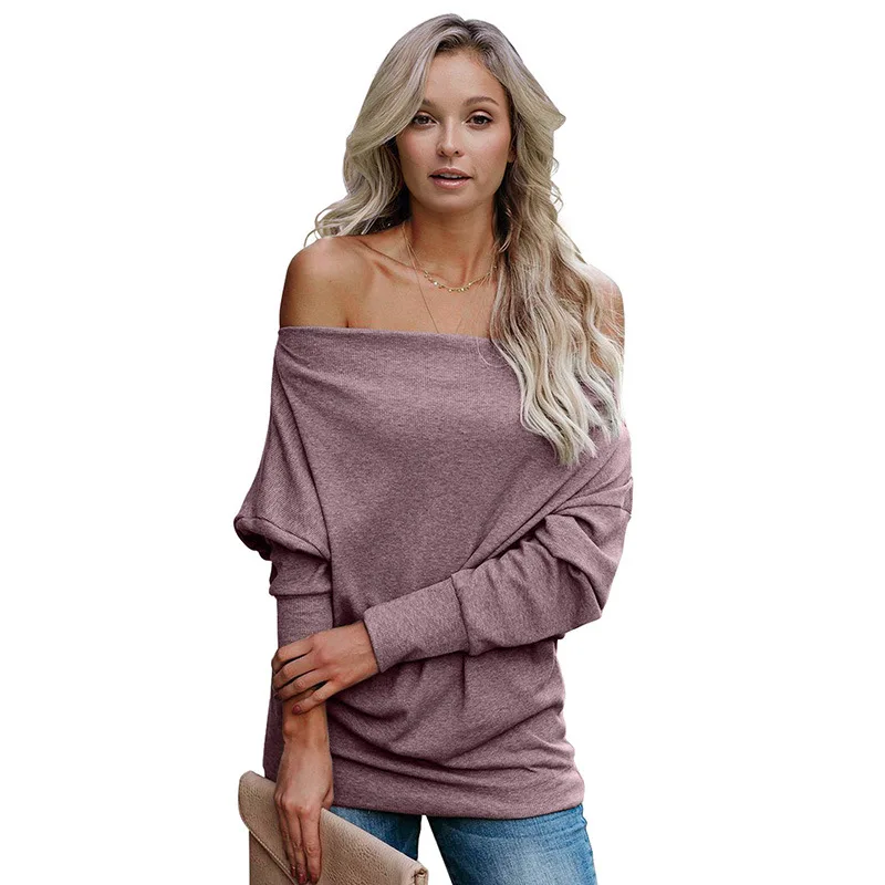 

Pullovers Women Slash Neck Sweaters Long Sleeve Solid Color Female Jumper Autumn Fashion Casual Basic Top Soft Knitted Clothes