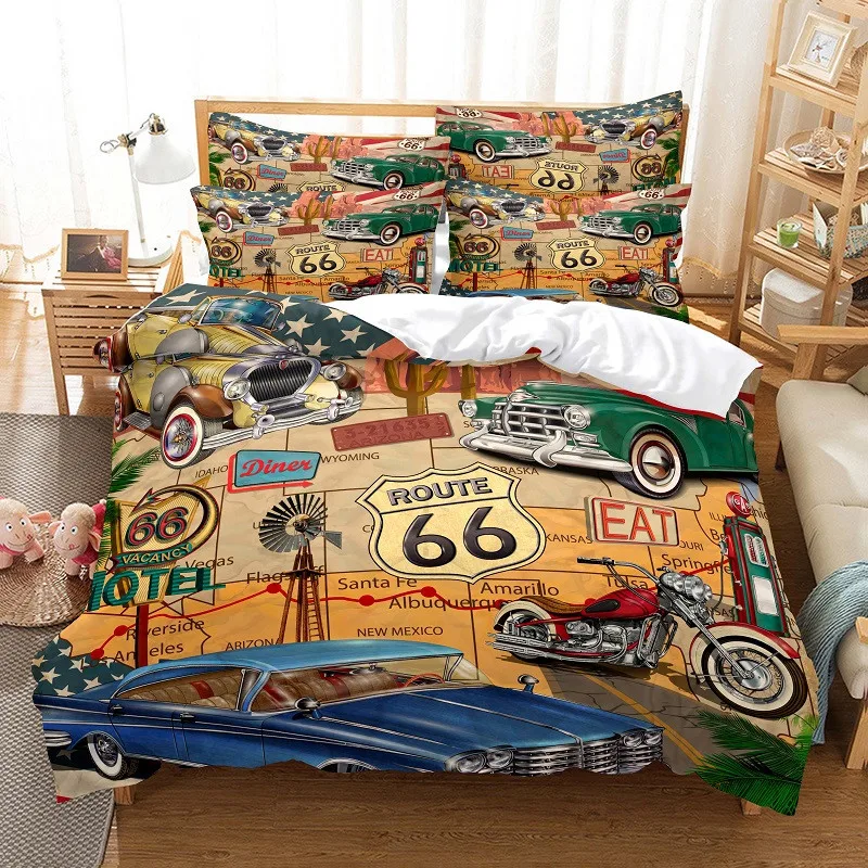 Children Bedroom Decoration Cartoon Car Airplane Pattern Down Bed Cover Pillowcase 3D Digital Print Bedding Set 