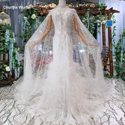 LSS473 Русалка свадебное платье с рукавом шаль с высоким вырезом кепки рукава Труба невесты платья свадебное платье кисточки поезд Новая мода