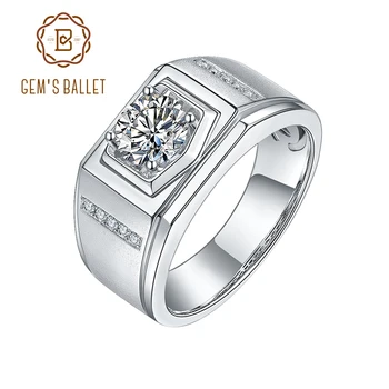 

GEM'S BALLET 1Ct 6.5mm Solitaire Moissanite Diamond Men's Ring 925 Sterling Silver Moissanite Promise Ring For Men Wedding Round