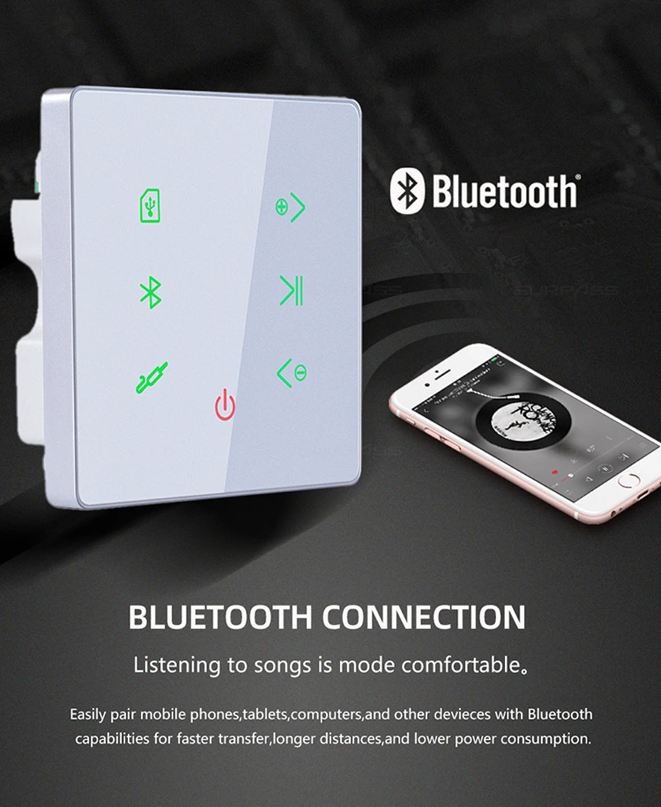 Bluetooth-amplificador compatível na parede usb cartão sd