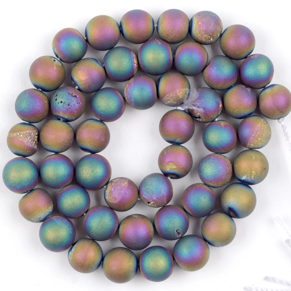 Natürliche Bunte Druzy Achate Stein Perlen Runde Lose Spacer Perlen Für Schmuck Machen 6/8/10/12mm DIY Armband Halskette – Detail 8