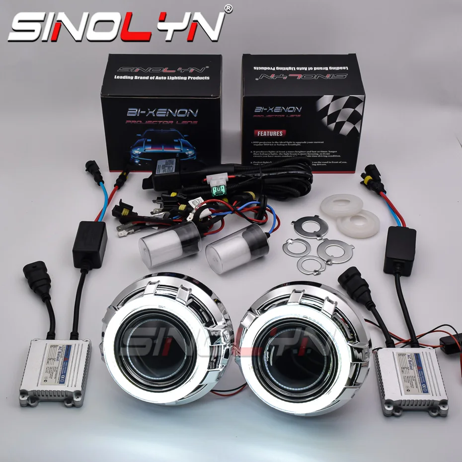 

Sinolyn 3.0 Inch Bi Xenon Lenses For Headlights H7 H4 Angel Eyes Projector DRL Car Lights Full Kit Halo Headlamp Car Accessories