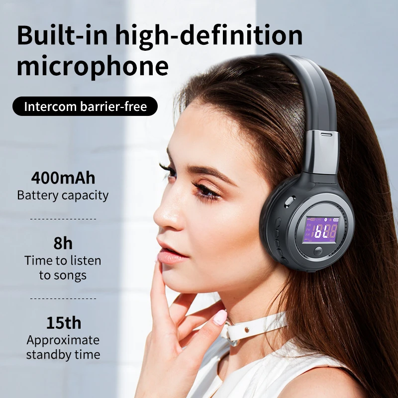 Auriculares Bluetooth recargables sobre la oreja Auriculares inalámbricos  plegables con cable con ranura para tarjeta de memoria Sintonizador FM