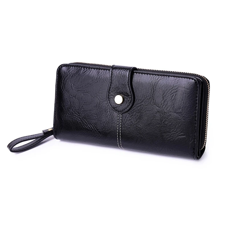 Female Wallet Long Section Thin Oil Wax PU Leather Wallet Hasp Purse Large Capacity Sunflower Hand Clutch Bag Card Holder