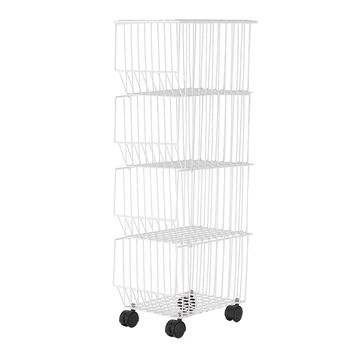 

Movable Iron Storage Shelf Tier Drying Mesh Basket Metal Rack with Wheels Storing Fruit Vegetable Toys Space Saving Organizer