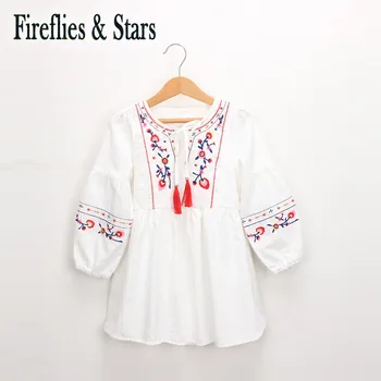 

Spring Autumn cotton girls dress Baby vintage dress kids dress Children vestidos tassel floral embroidery 3 to 9 yrs