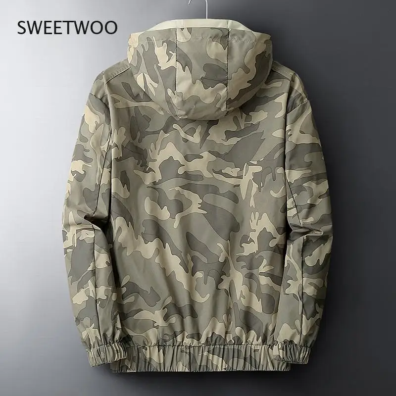 Camouflage Hooded Jacket Men Spring Korean Outdoors Casual Streetwear Breathable Military Windbreakers