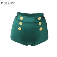 JLI может, винтажные одноцветные женские плавки бикини, на пуговицах, с высокой талией, Bityoms, сексуальная одежда для плавания, тонкая пляжная одежда для плавания, горячая весна