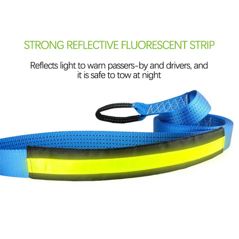 5M 8Tons Vehicle Emergency Tow Rope with U Hooks Shackle High Strength Nylon with Reflective Light for Car Truck Trailer SUV