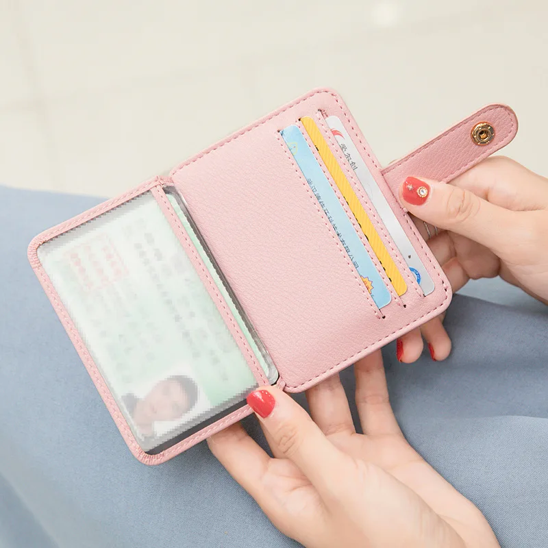 Модный кошелек для девушек с отделением для ID карт, бизнес-банк, кредитная карта, автобусная карта, водительское удостоверение, Короткие Кошельки, корейский стиль