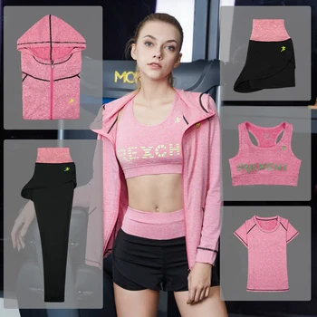

5Pcs/Set Yoga For Women Running Fitness T-Shirt Sport Bra Wear and Pants Fitness Clothing Women Training Set Quick Dry Jumpsuit