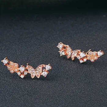 

FNJ Butterfly Earrings 925 Silver Jewelry Original Pure S925 Sterling Silver Stud Earring for Women White White Zircon Stone