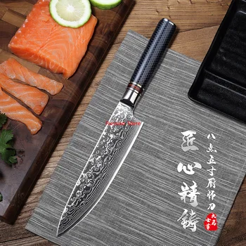 

Damascus Chef Knife 8 Inch Hand Forged Sharp Cleaver Kiritsuke Gyuto Utility Slicing Kinves Round Stabilized Wood Handle