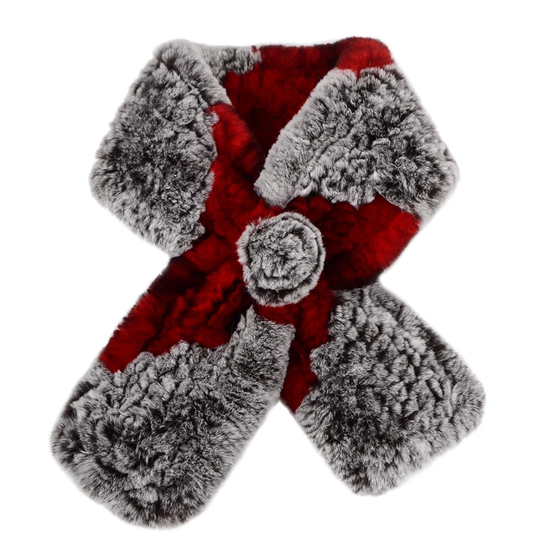 

Size 90*13 cm Geniune Fur Fashion 2016 Winter Women's Scarves Natural Knitted Mixed-Color Rose Chapeau Rabbit Fur Scarf