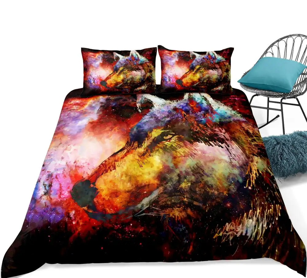 Wolf Duvet Cover Set Boho colorful animals Printed Bedding set Ultra soft Microfiber 3-Pieces Home textiles