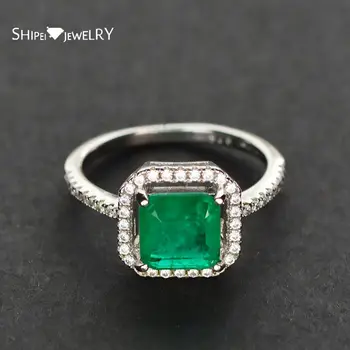 

Shipei Vintage 925 Sterling Silver Emerald Greated Moissanite Radiant Gemstone Wedding Fine Jewelry Engagement White Gold Rings