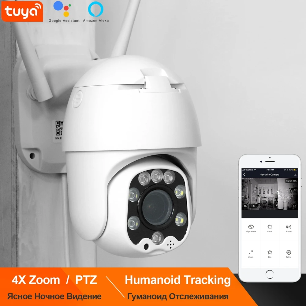 

TUYA Smart WIFI Camera Works Alexa Google Home Security System 4X Zoom PTZ Control Night Vision Motion Detect Recoding Tracking