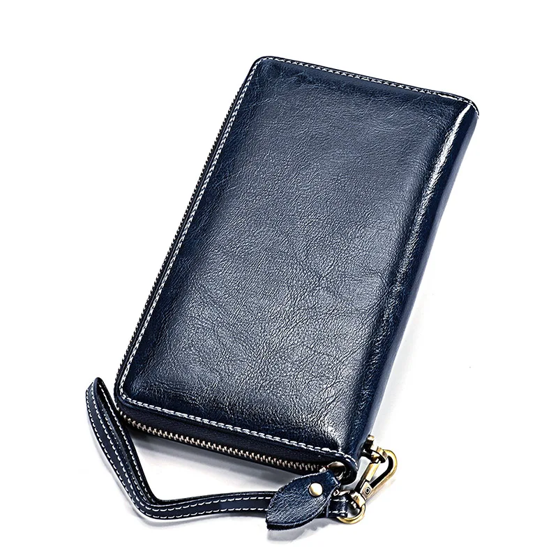 Baellerry кошелек длинный женский кошелек из натуральной кожи держатель для карт женские кошельки на молнии с сумочкой для телефона большой кошелек на запястье Carteira - Цвет: Темно-синий
