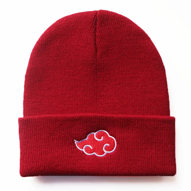 ECOBROS 2021 Beanies Women Autumn Winter Warm Hat Anime Akatsuki Cosplay Red Cloud Embroidery Caps For Men Knitted Bonnet Unisex 