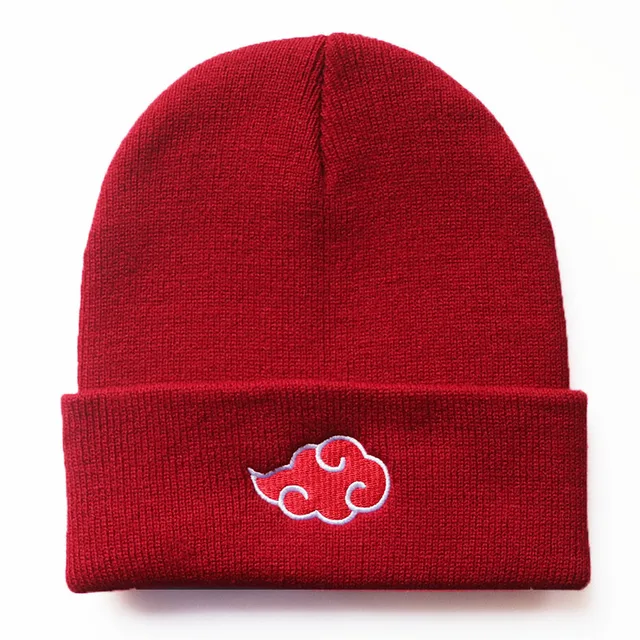 ECOBROS 2021 Beanies Women Autumn Winter Warm Hat Anime Akatsuki Cosplay Red Cloud Embroidery Caps For Men Knitted Bonnet Unisex Red