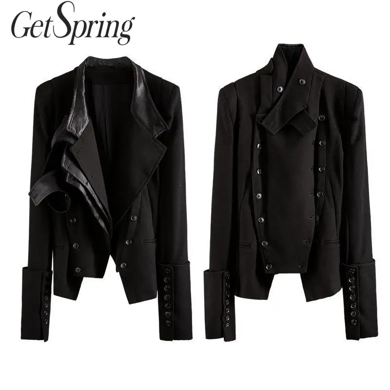 

GetSpring Women Coat Patchwork Long Sleeve Women Jacket Removable Multi Button Women Outerwears Irregular Woman Tops Autumn 2019