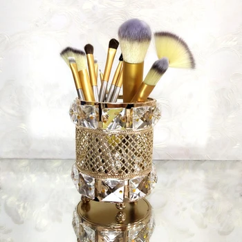 

European Metal Crystal Makeup Tube Organizer Beauty Tools Storage Makeup Brush Pen Holder Desktop Decorative Ornaments New