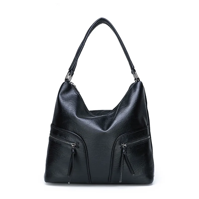 Винтажные роскошные сумки, женские сумки, дизайнерские высококачественные кожаные сумки через плечо для женщин, сумки-тоуты большой емкости, женские ручные сумки - Цвет: Black