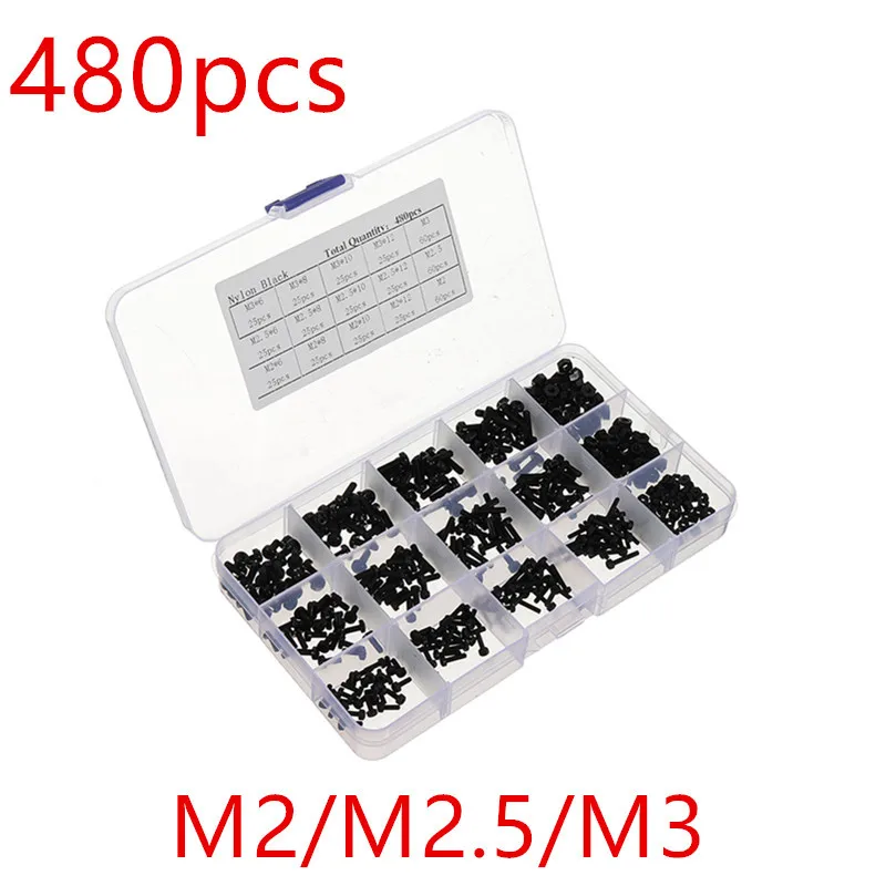 

480 шт./компл. M2/M2.5/M3 нейлоновая Шестигранная гайка, шестигранная пластиковая гайка, Ассортимент комплектов, белая/черная поддержка, дропшиппинг