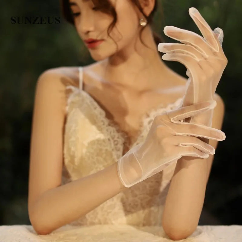 Прозрачные Свадебные перчатки из тюля Короткие Свадебные перчатки на палец Простые перчатки handschoenen SFG03