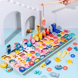 Montessori placa logarítmica de madeira matemática blocos de correspondência aprendizagem precoce números forma classificador quebra cabeça brinquedo de pesca pré escolar