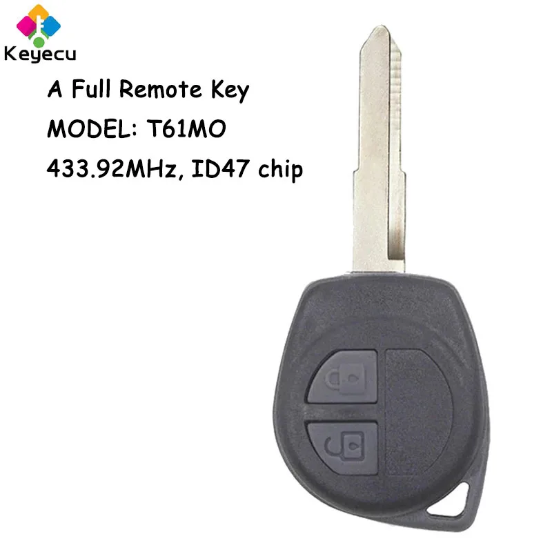 

KEYECU Replacement Remote Control Car Key With 2 Buttons 433.92MHz ID47 Chip HU87 Uncut Blade for Suzuki Fob Model: T61MO